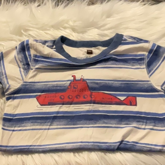 Tea Collection Other - Tea Blue and White Striped Kids Shirt with Submarine Design